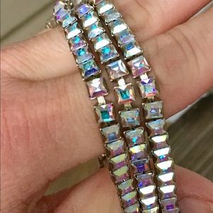 Silver stretch bracelets with Aurora Borealis